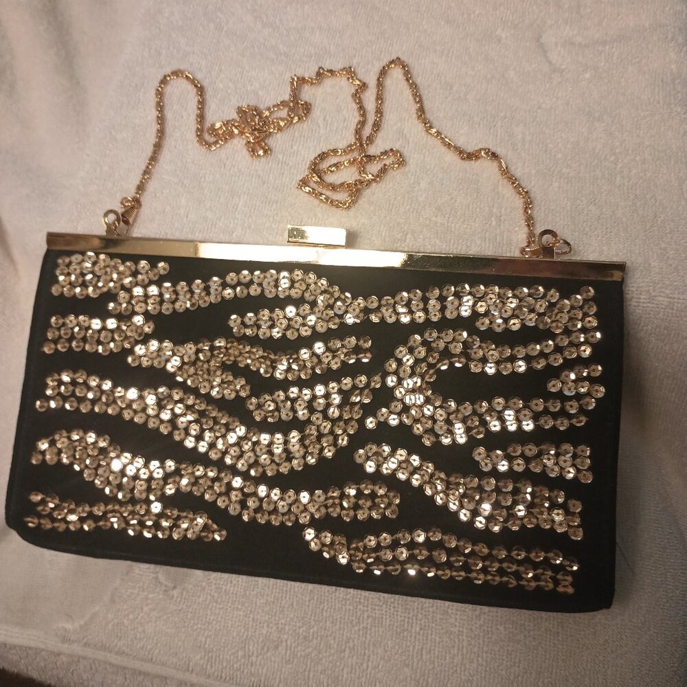 Diane Gilman Black and Gold Sequin Evening Bag.